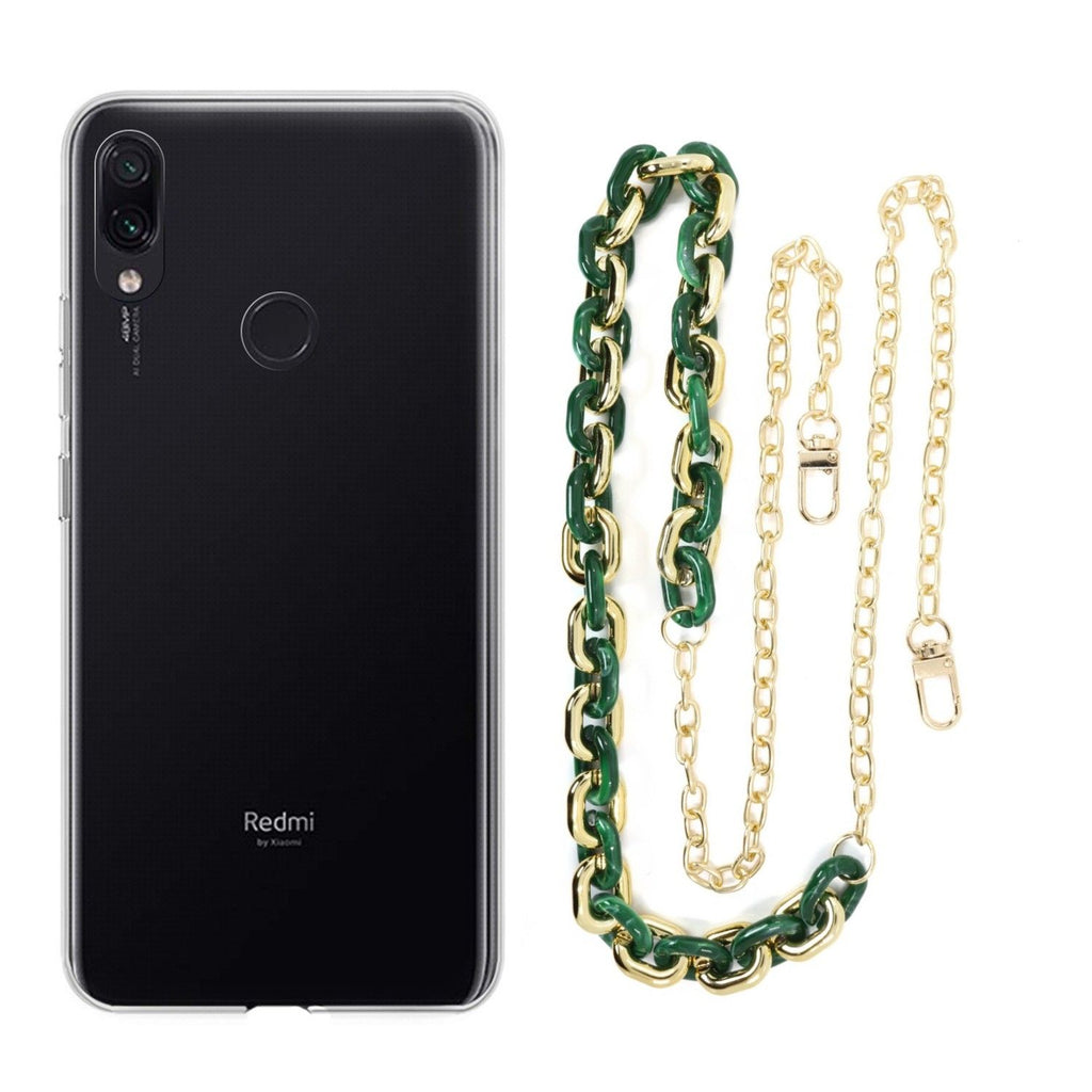 Capa cristal com cordão corrente verde para Xiaomi Redmi Note 7