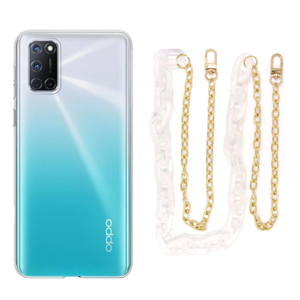 Capa cristal com cordão corrente branco para Oppo A92