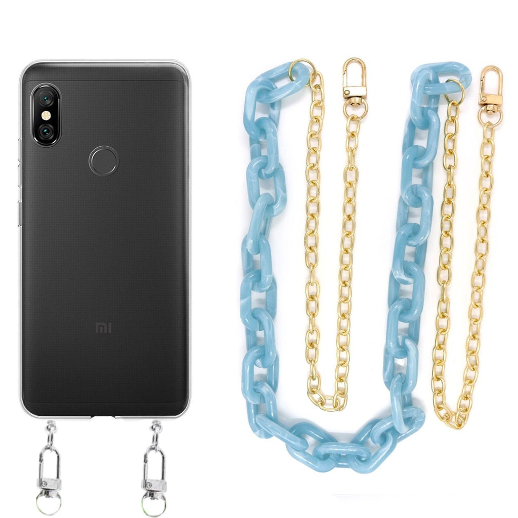 Capa cristal com cordão corrente azul para Xiaomi Redmi Note 6