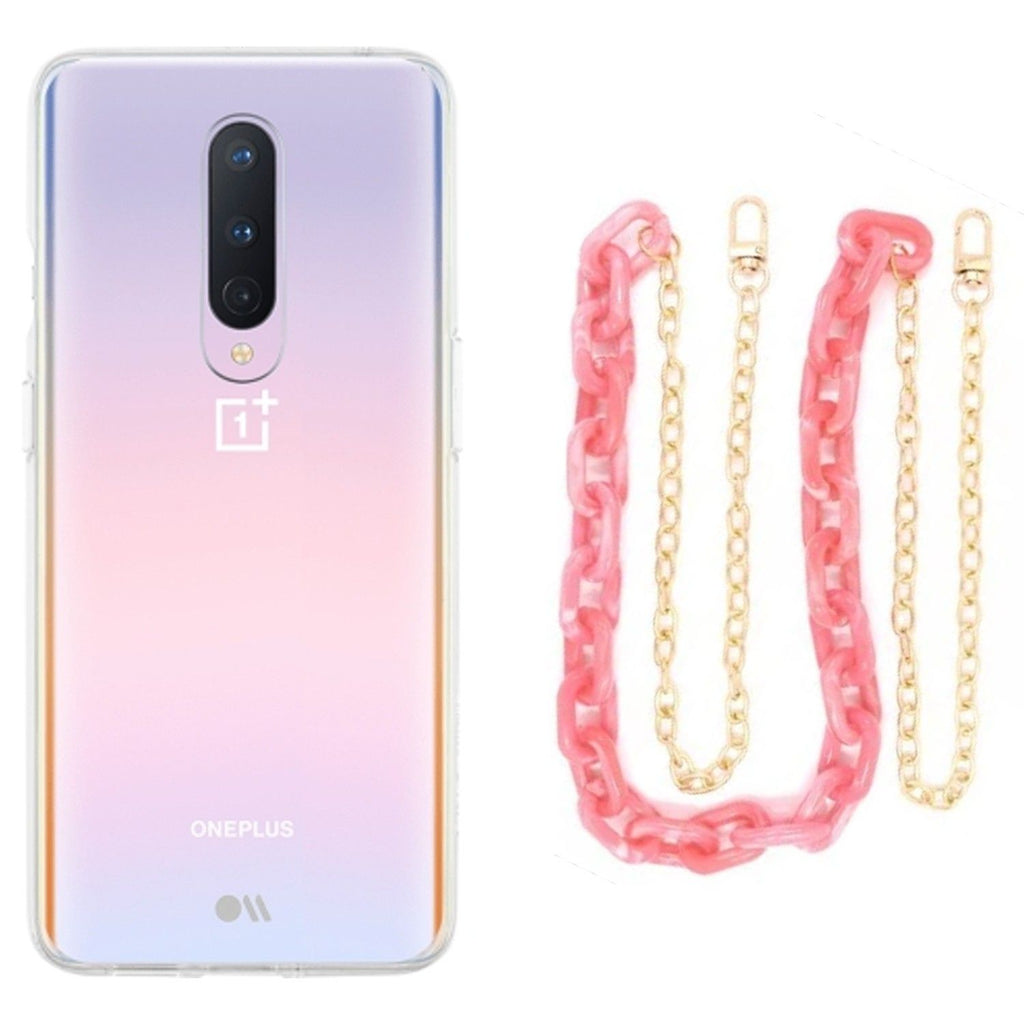 Capa cristal com cordão corrente rosa para Oneplus 8