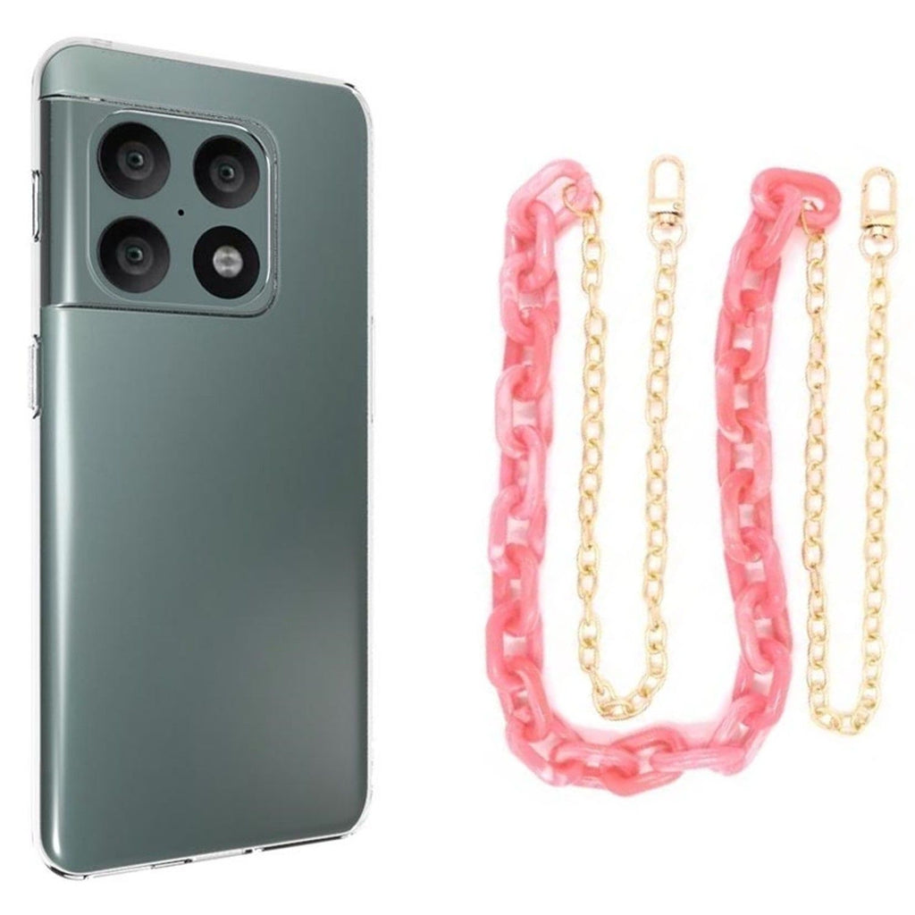 Capa cristal com cordão corrente rosa para Oneplus 10 Pro