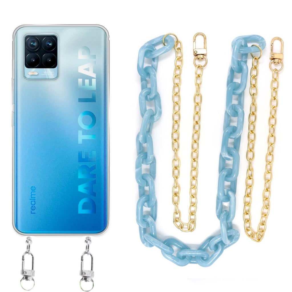 Capa cristal com cordão corrente azul para Realme 8 Pro