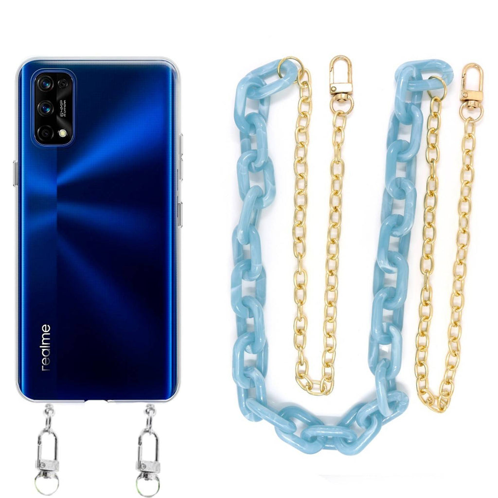 Capa cristal com cordão corrente azul para Realme 7 Pro