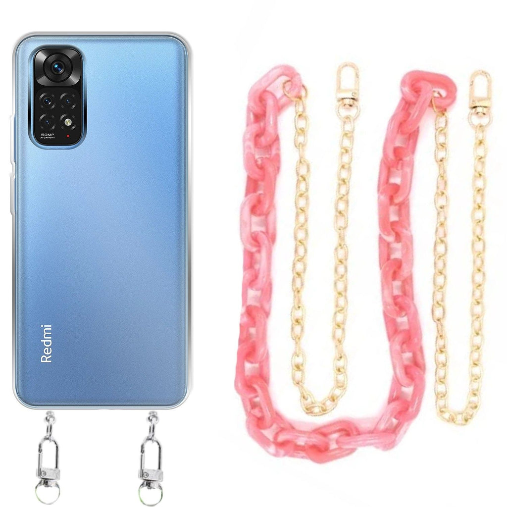 Capa cristal com cordão corrente rosa para Xiaomi Poco M4 Pro