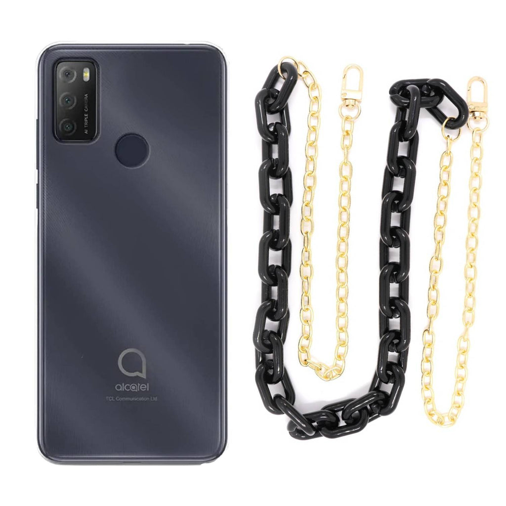 Capa cristal com cordão corrente preto para Alcatel 3L 2021