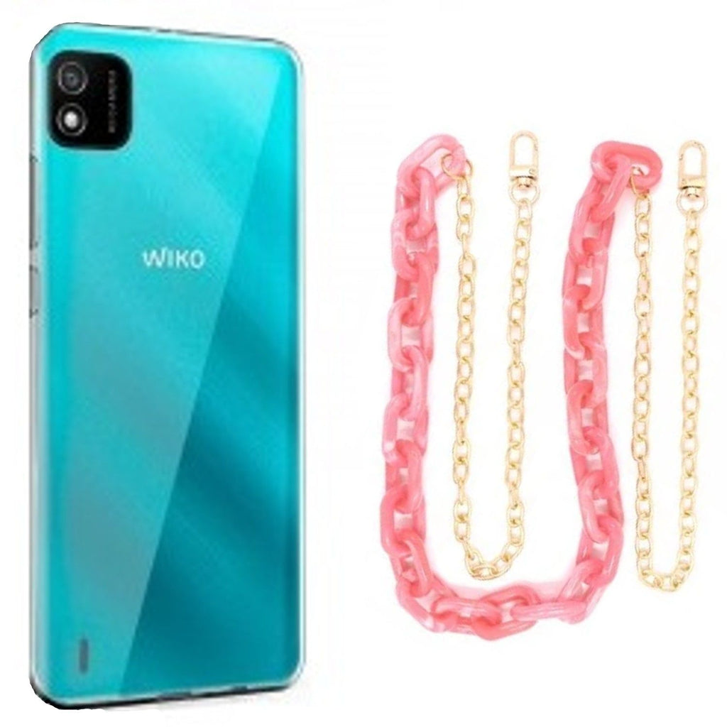 Capa cristal com cordão corrente rosa para Wiko Y52