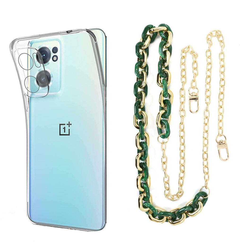 Capa cristal com cordão corrente verde para Oneplus Nord CE 2 5G