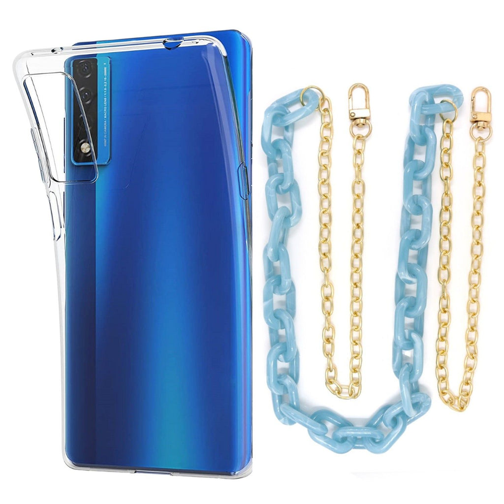 Capa cristal com cordão corrente azul para TCL 20 5G