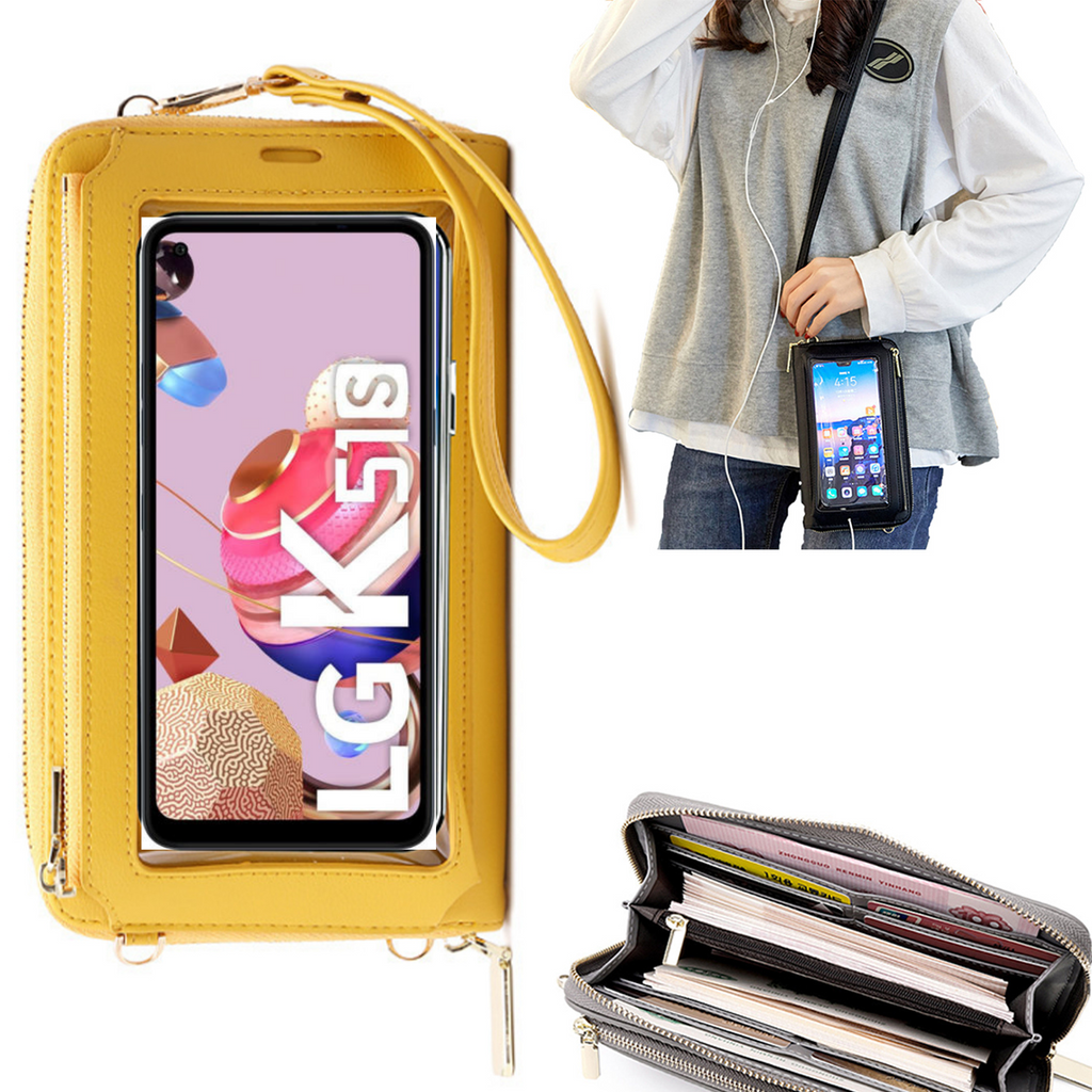 Bolsa Mala tira-colo com função touch ecrã LG K51s Amarelo