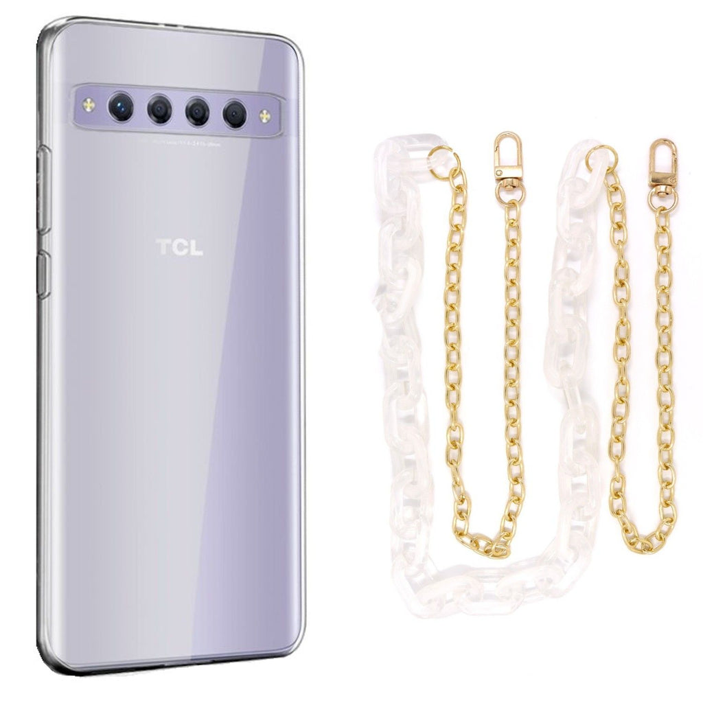 Capa cristal com cordão corrente branco para TCL 10 Plus