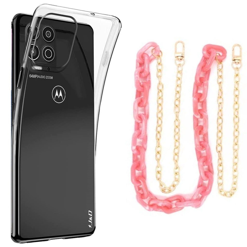 Capa cristal com cordão corrente rosa para Motorola Moto G100