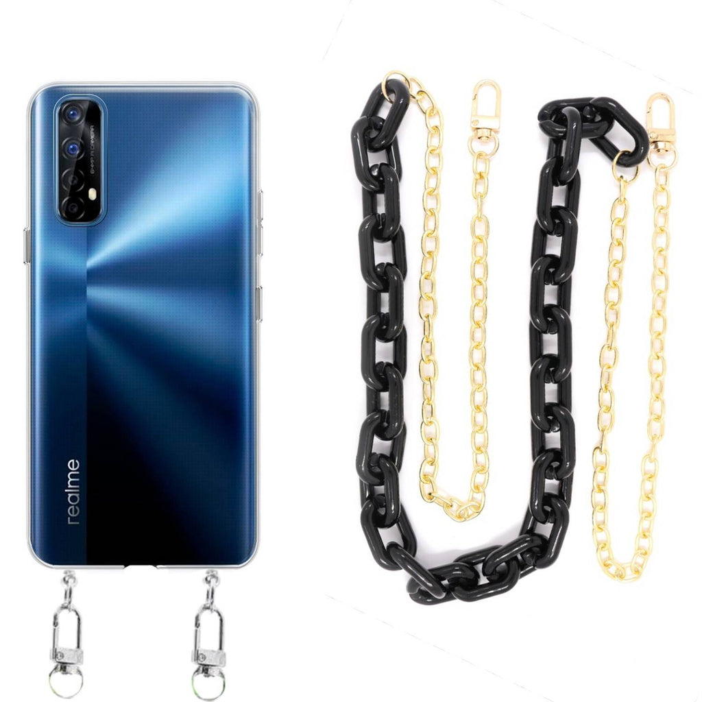 Capa cristal com cordão corrente preto para Realme 7