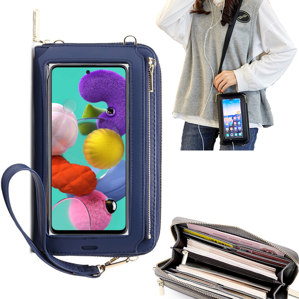 Bolsa Mala tira-colo com função touch ecrã Samsung A51 5G Azul claro