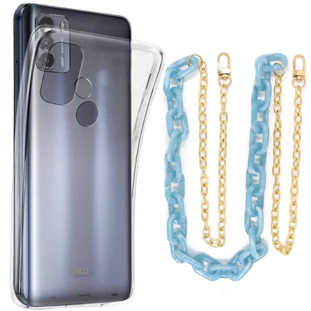 Capa cristal com cordão corrente azul para Motorola Moto G50