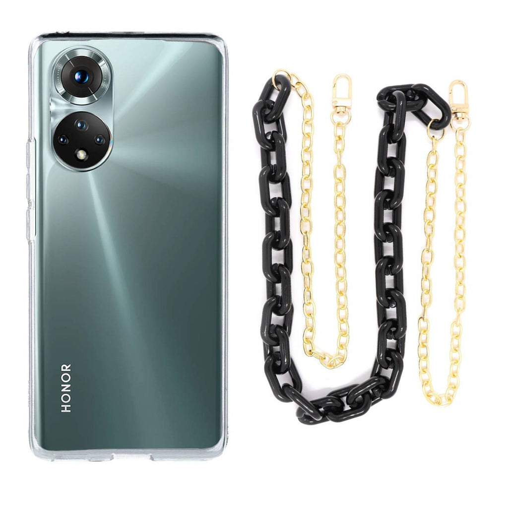 Capa cristal com cordão corrente preto para Huawei Nova 9