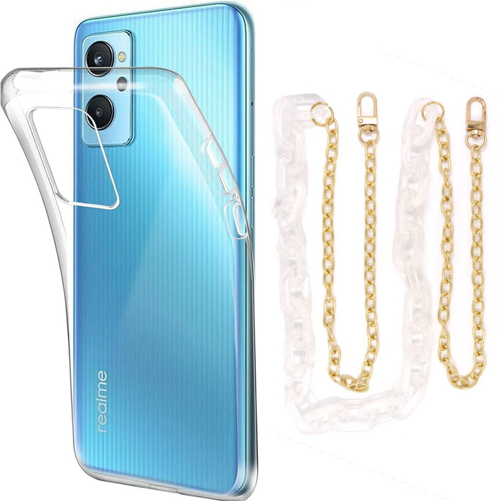 Capa cristal com cordão corrente branco para Oppo A76