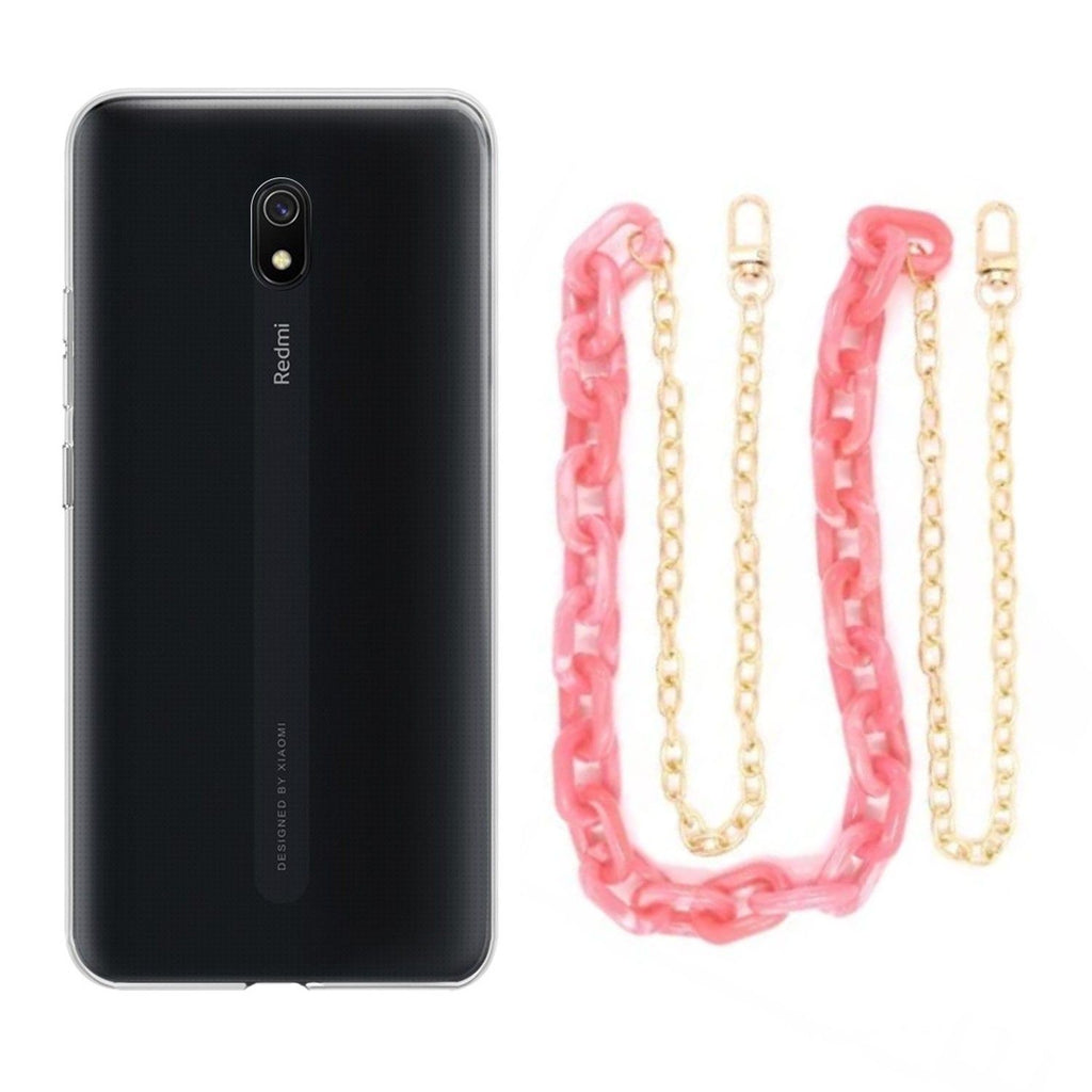 Capa cristal com cordão corrente rosa para Xiaomi Redmi 8A