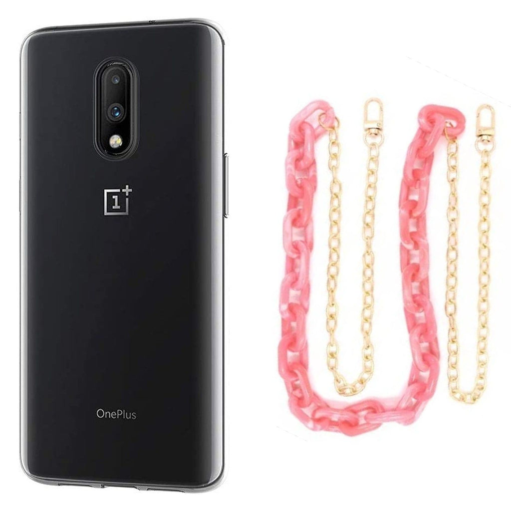 Capa cristal com cordão corrente rosa para Oneplus 7