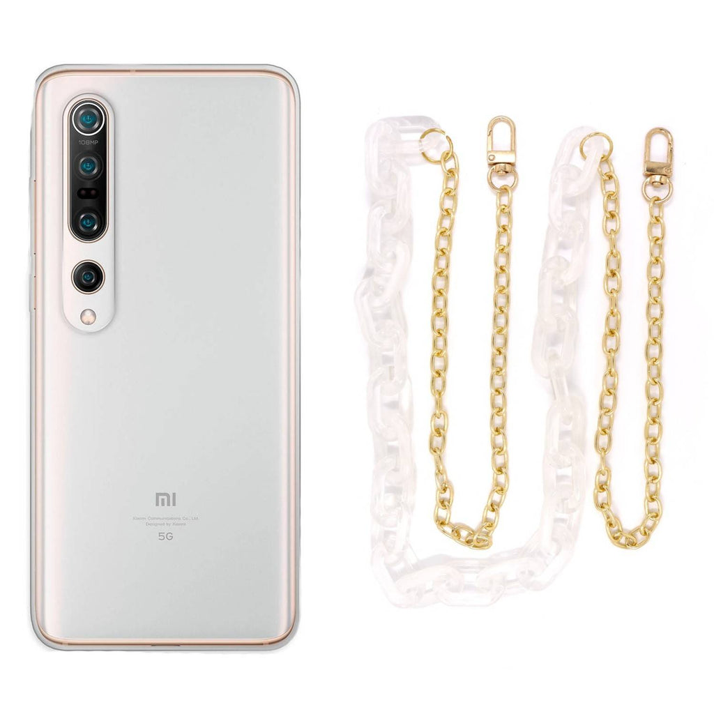 Capa cristal com cordão corrente branco para Xiaomi Mi 10 Pro