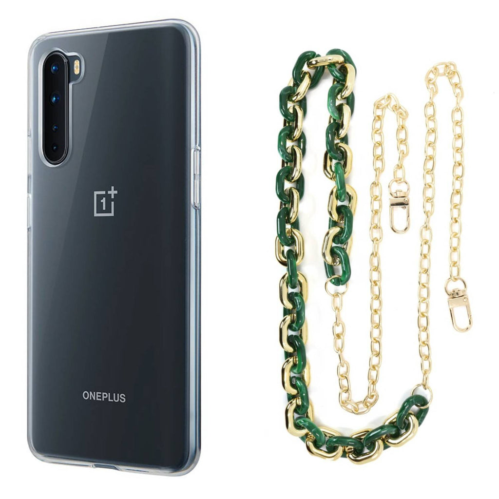 Capa cristal com cordão corrente verde para Oneplus Nord