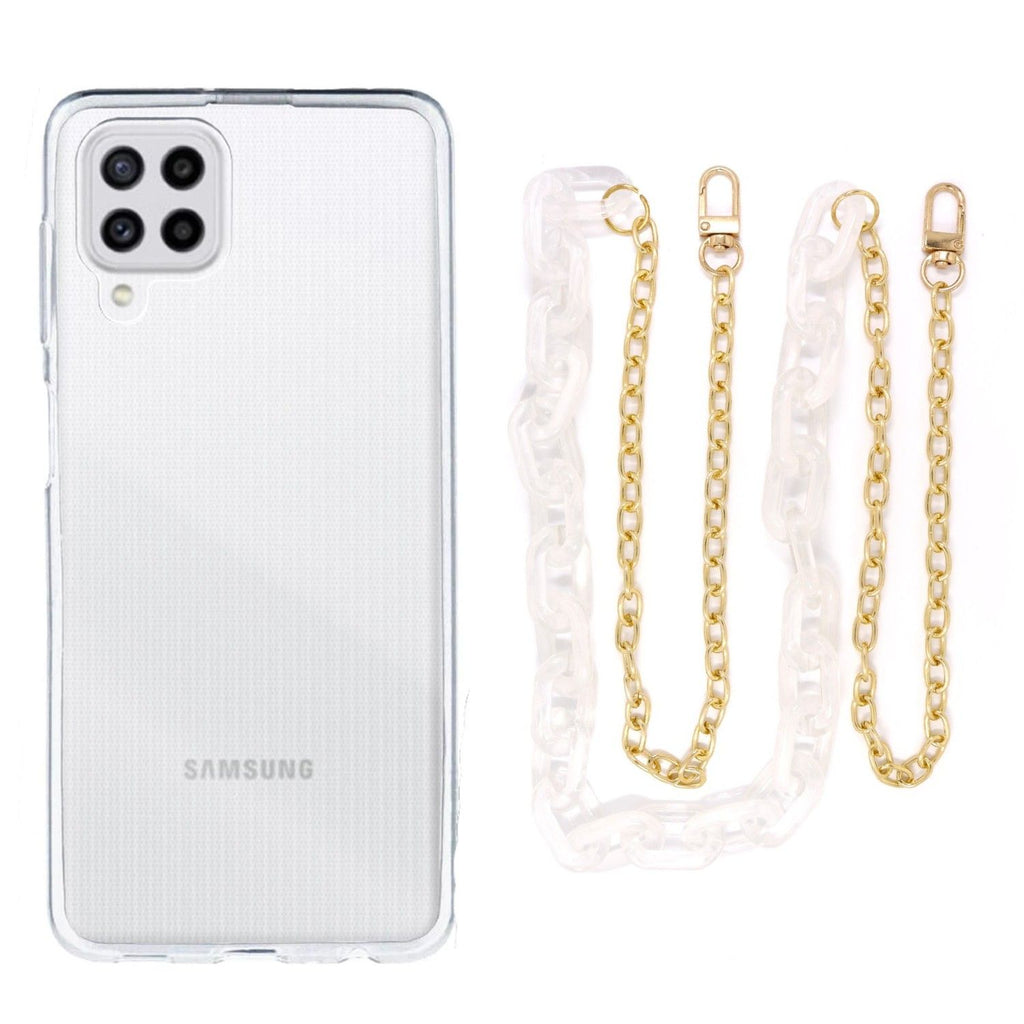 Capa cristal com cordão corrente branco para Samsung Galaxy M33 5G