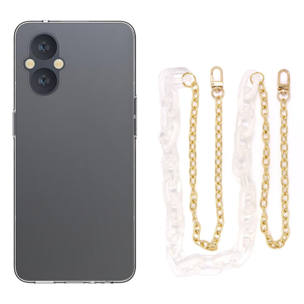 Capa cristal com cordão corrente branco para Oneplus Nord N20