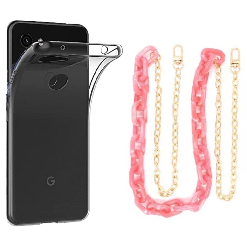 Capa cristal com cordão corrente rosa para Google Pixel 3A