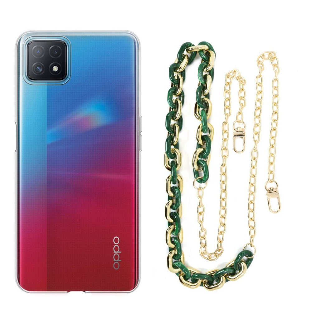 Capa cristal com cordão corrente verde para Oppo A73