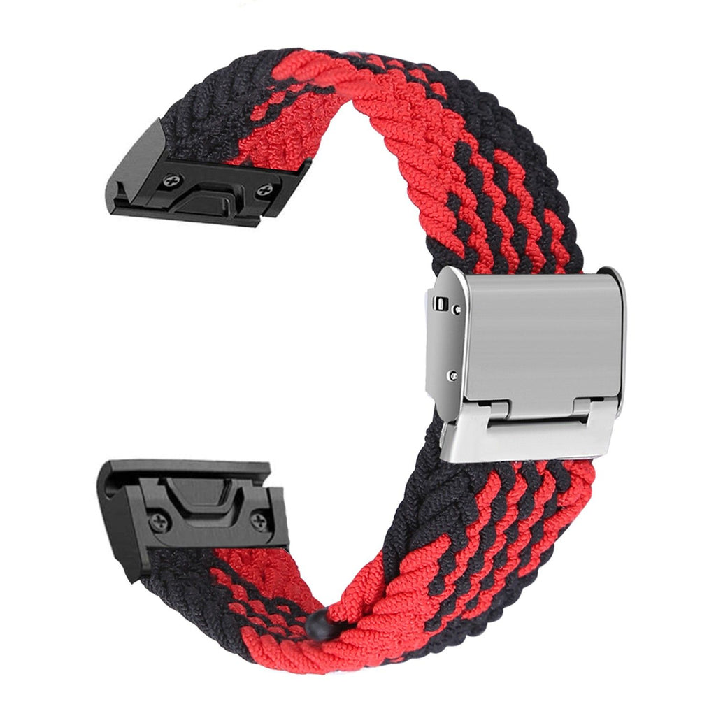 Bracelete entrançada Solo loop ajustável para Garmin fenix 7X - Sapphire Solar Edition Vermelho e Preto