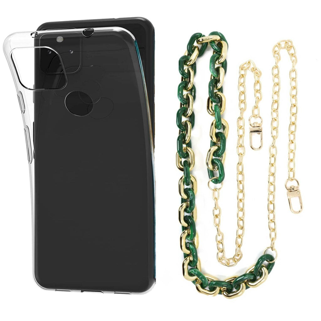 Capa cristal com cordão corrente verde para Google Pixel 5A 5G