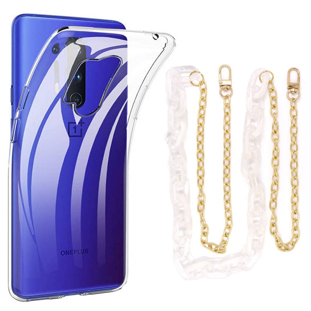 Capa cristal com cordão corrente branco para Oneplus 8 Pro