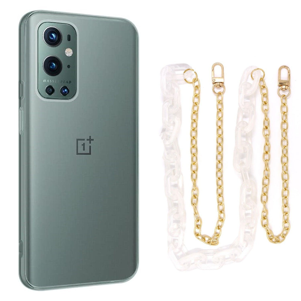 Capa cristal com cordão corrente branco para Oneplus 9 Pro