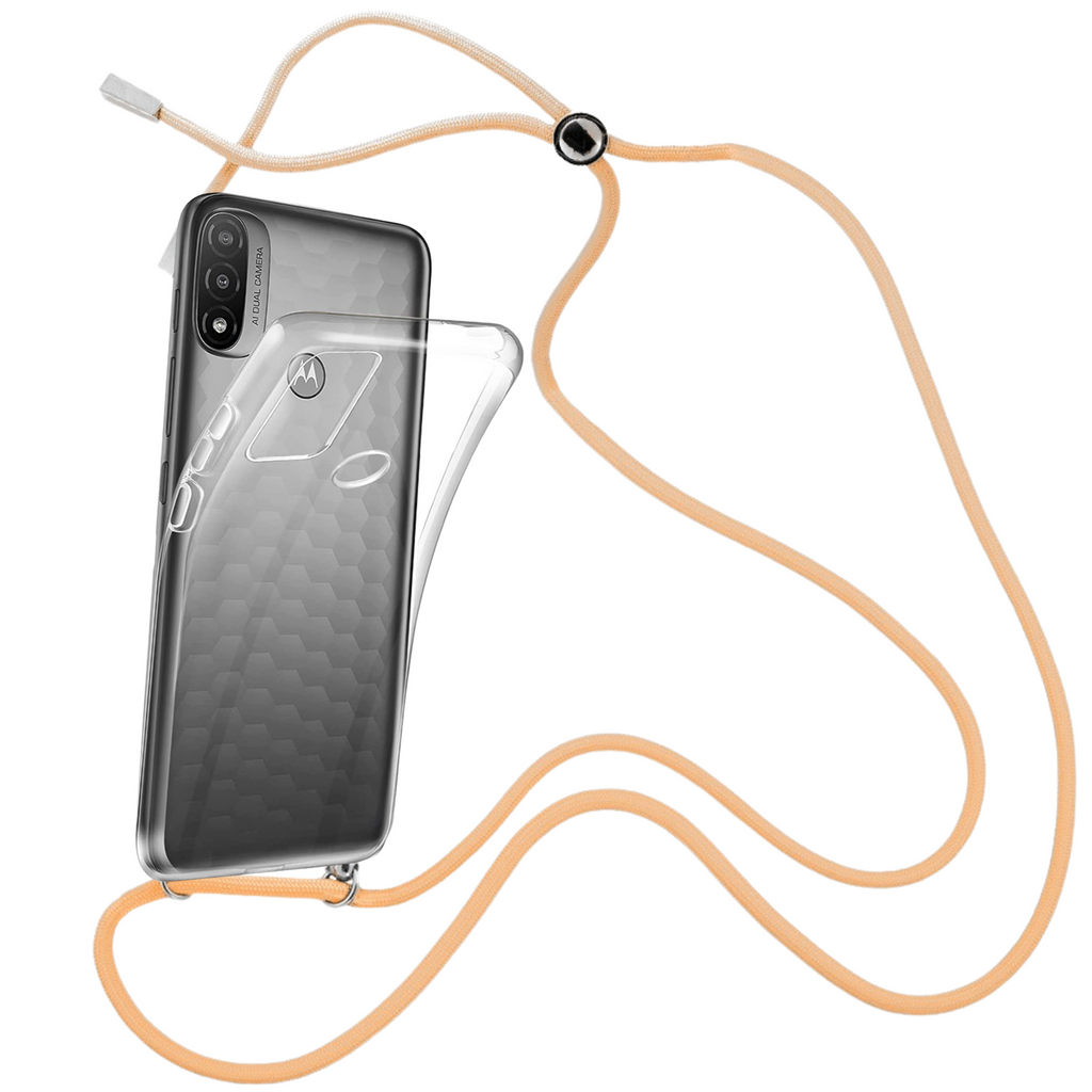 Capa cristal com fio cordão laranja para Motorola Moto E20