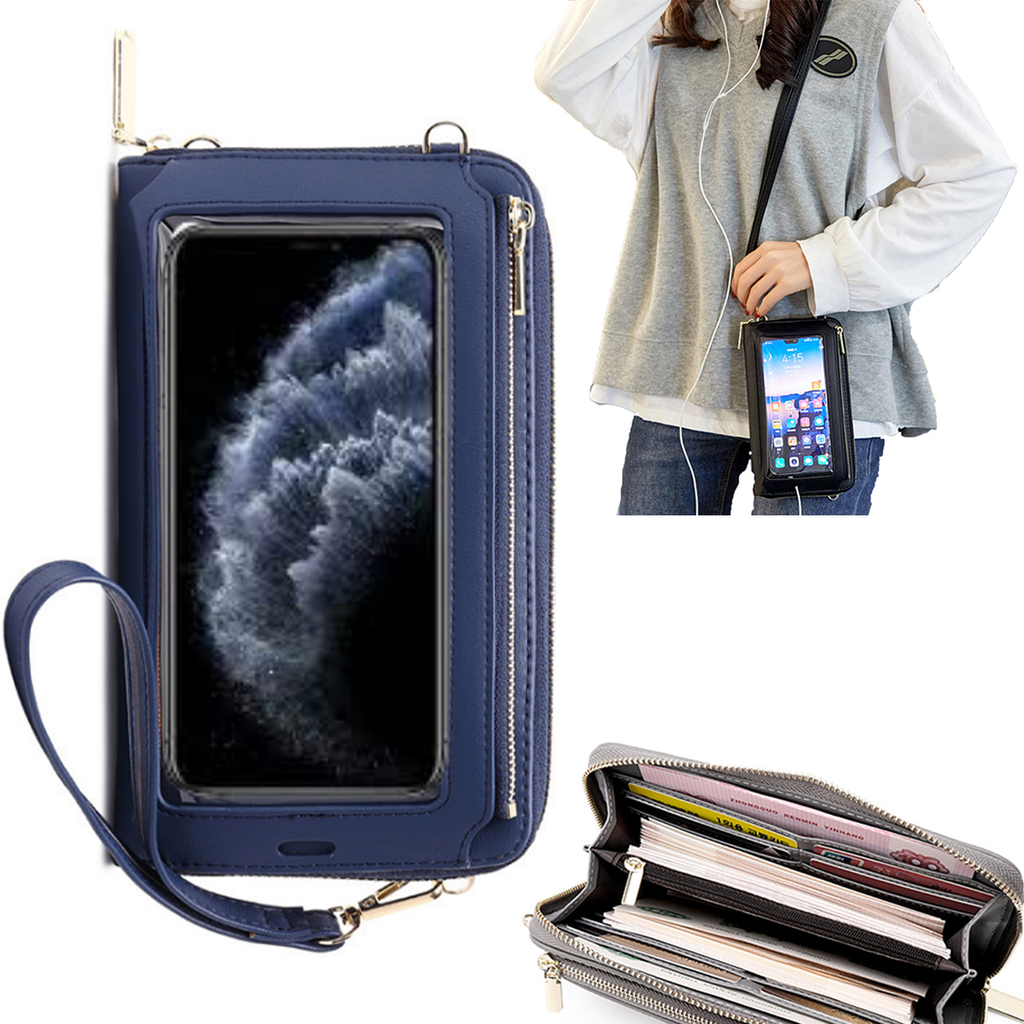 Bolsa Mala tira-colo com função touch ecrã iPhone 11 Pro Max Azul claro