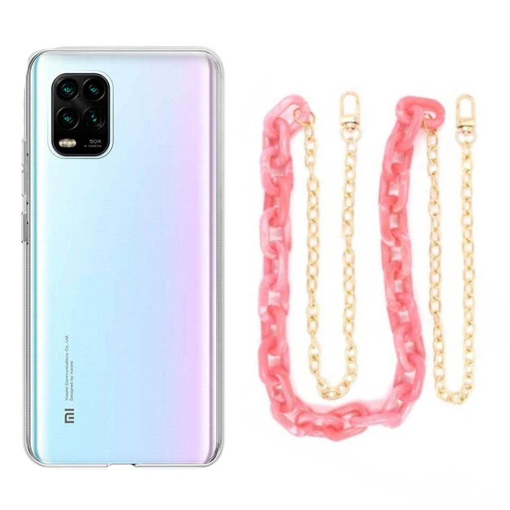 Capa cristal com cordão corrente rosa para Xiaomi Mi 10 Lite