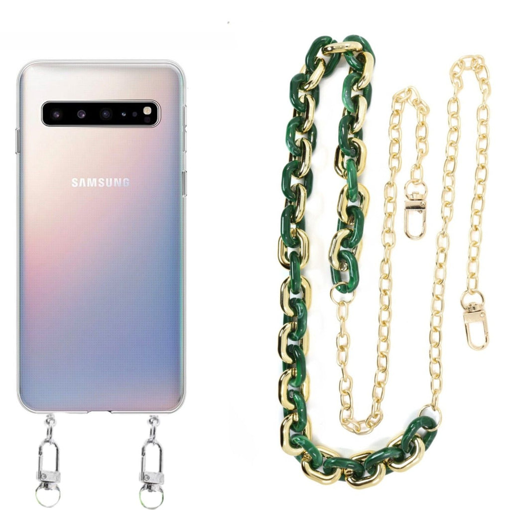 Capa cristal com cordão corrente verde para Samsung Galaxy S10 5G