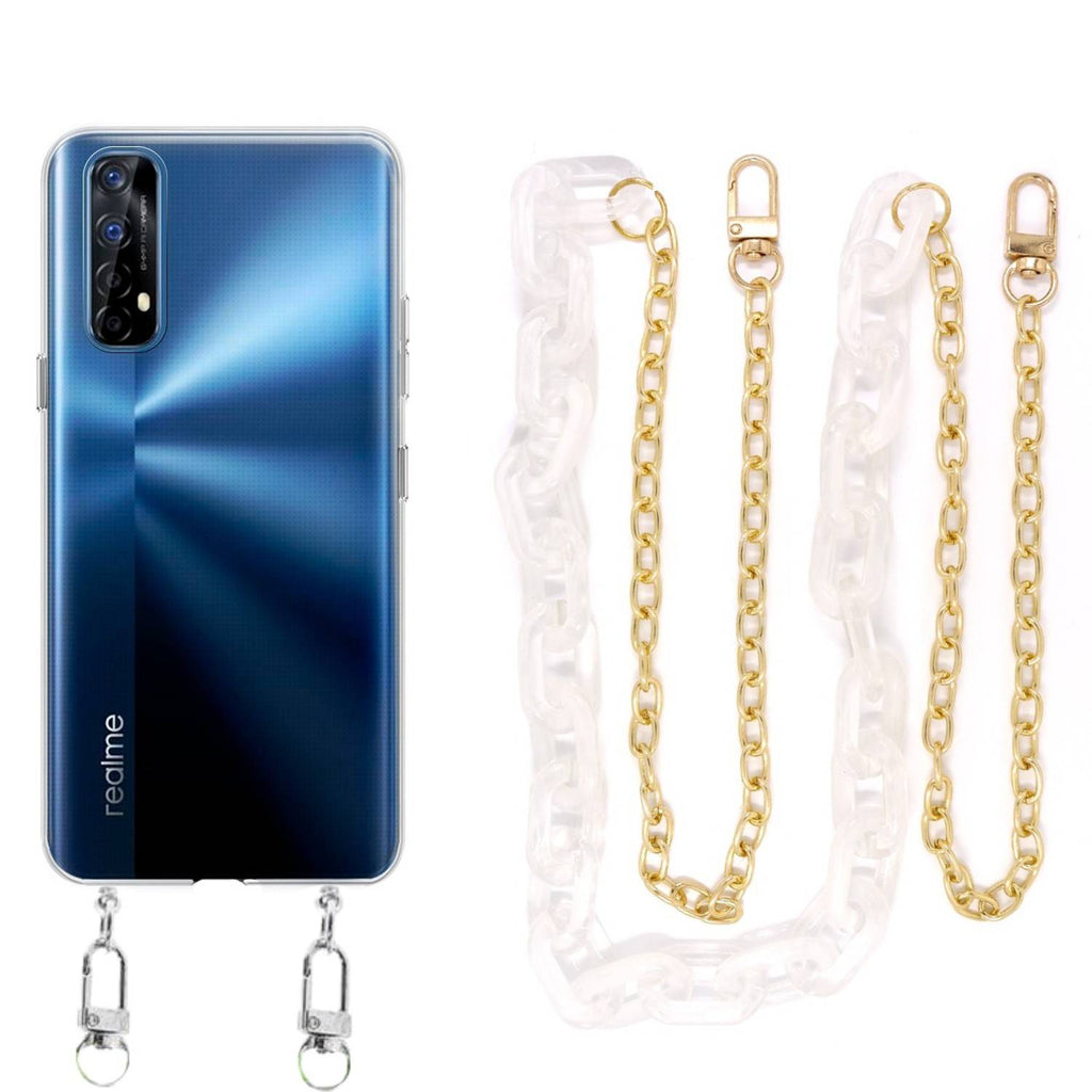 Capa cristal com cordão corrente branco para Realme 7