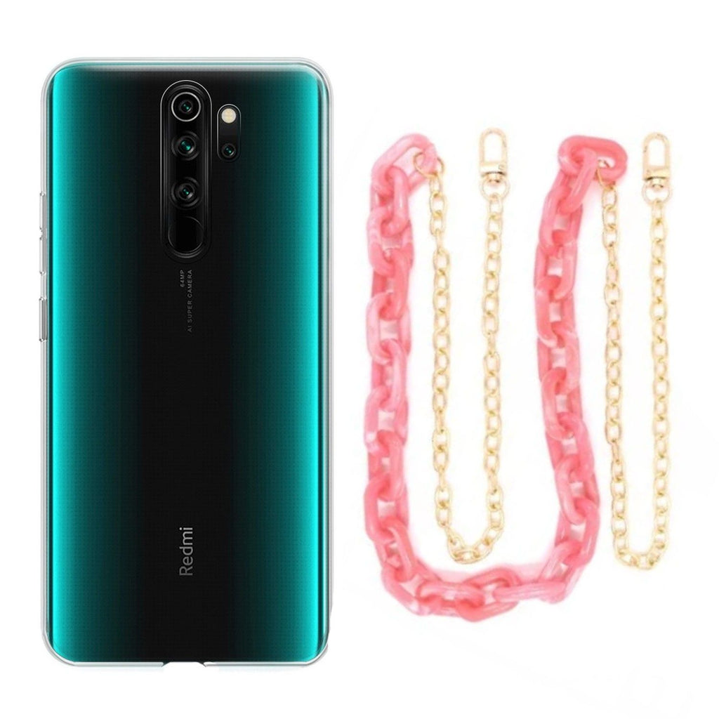 Capa cristal com cordão corrente rosa para Xiaomi Redmi Note 8 Pro