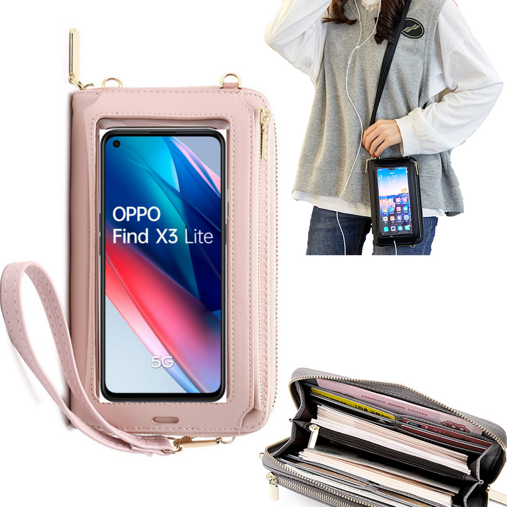 Bolsa Mala tira-colo com função touch ecrã Oppo Find X3 Lite Rosa