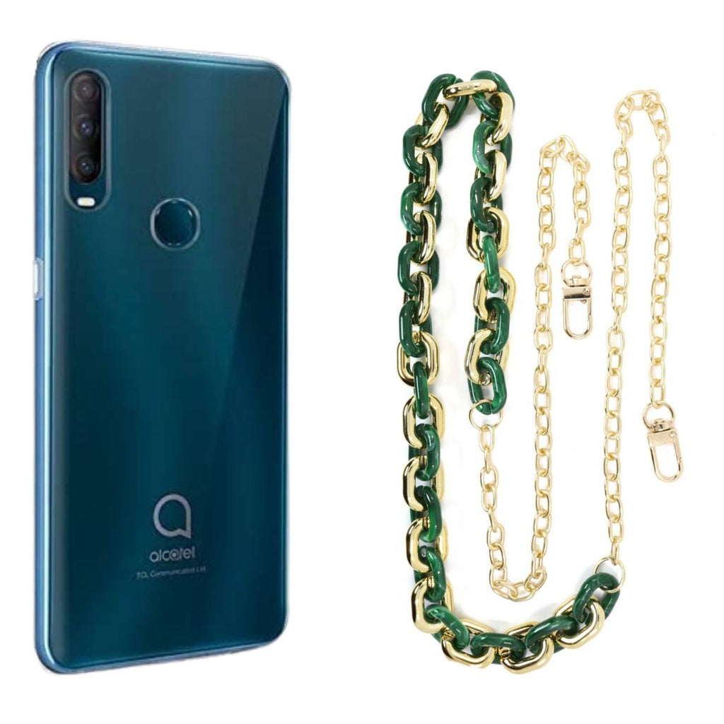 Capa cristal com cordão corrente verde para Alcatel 1S 2020