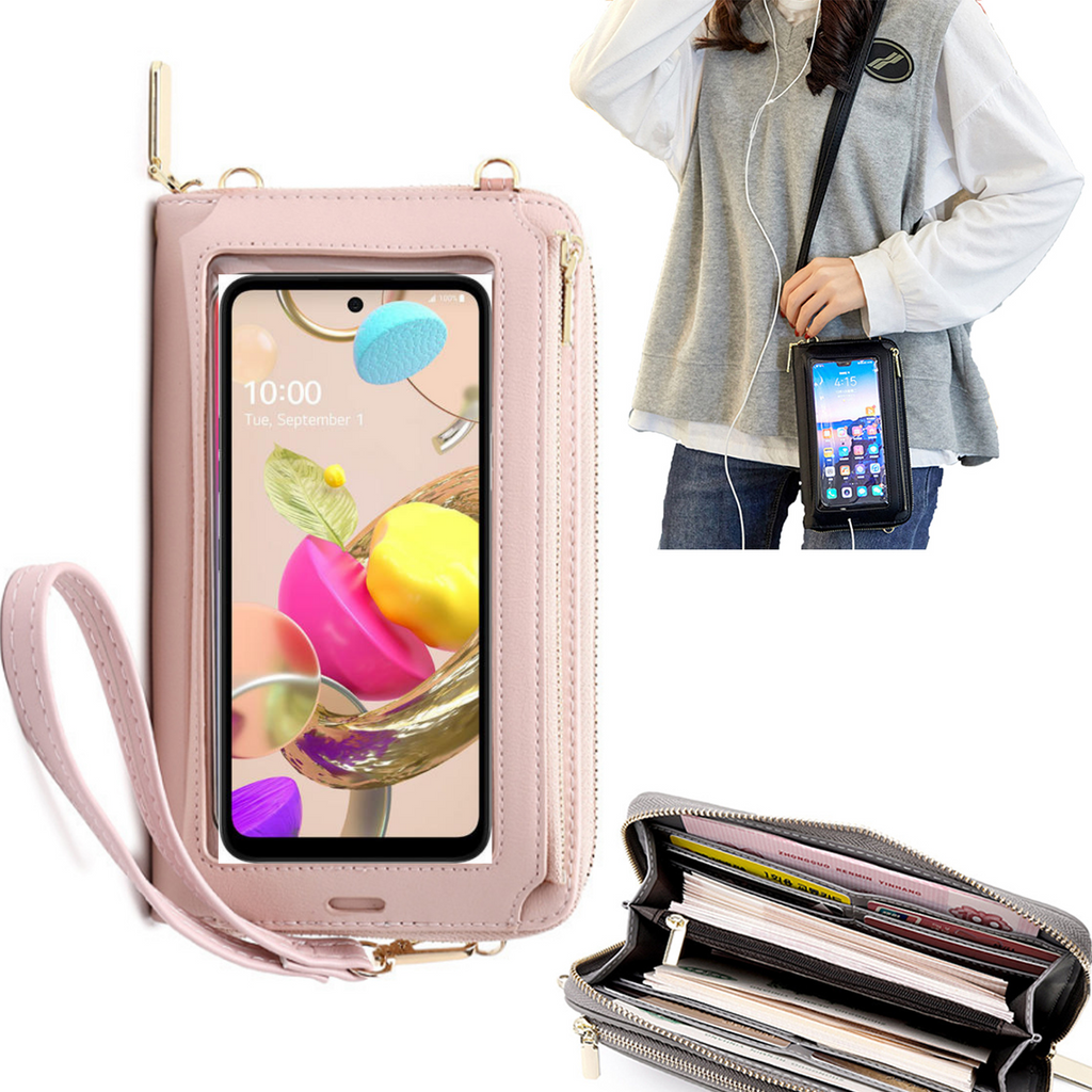 Bolsa Mala tira-colo com função touch ecrã LG K42 Rosa