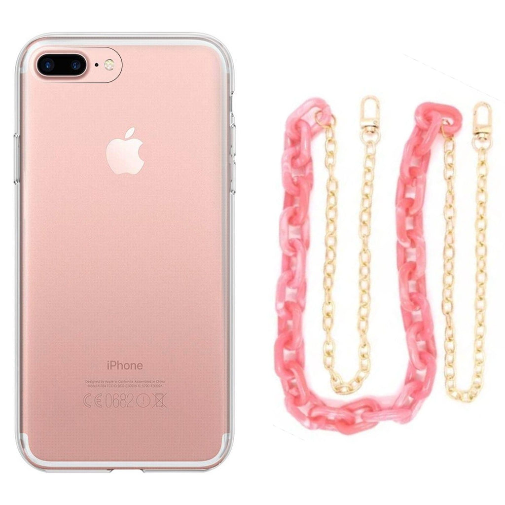 Capa cristal com cordão corrente rosa para iPhone 8 Plus