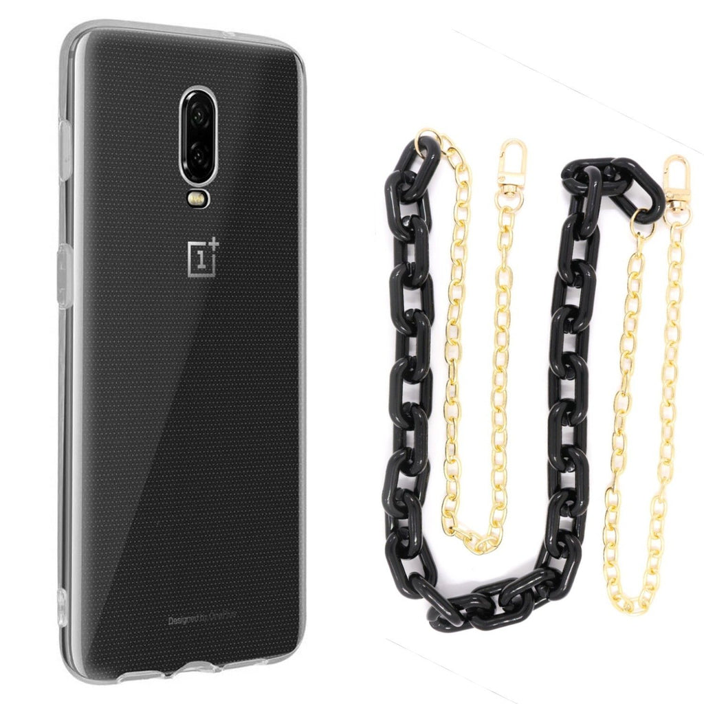 Capa cristal com cordão corrente preto para Oneplus 6T