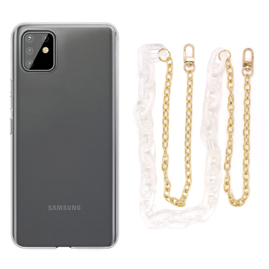 Capa cristal com cordão corrente branco para Samsung Galaxy A81