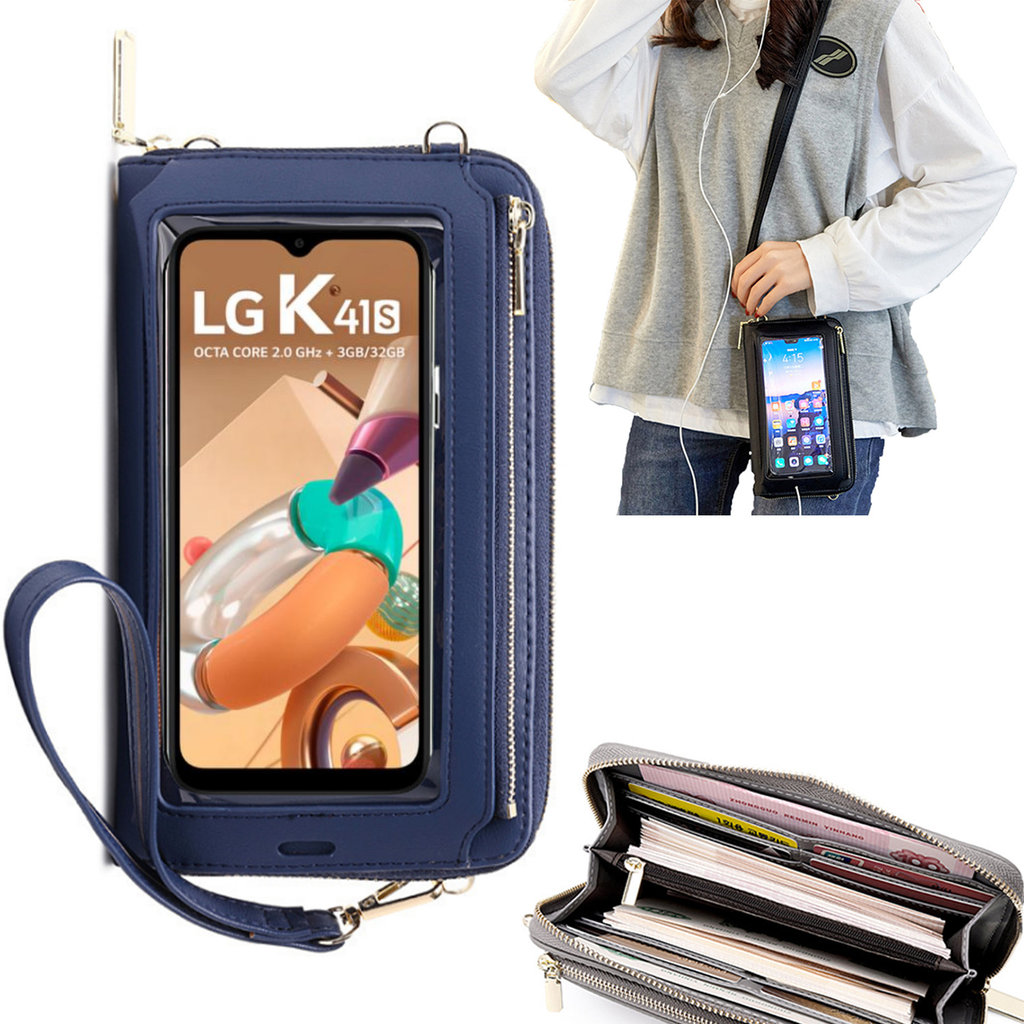 Bolsa Mala tira-colo com função touch ecrã LG K41s Azul claro