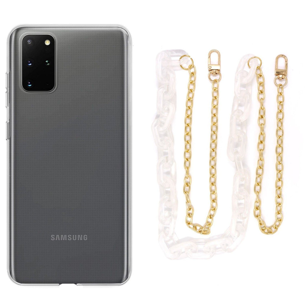 Capa cristal com cordão corrente branco para Samsung Galaxy S20 Plus