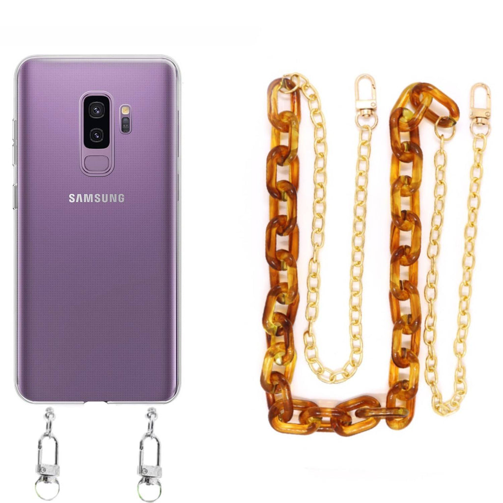 Capa cristal com cordão corrente castanho para Samsung Galaxy S9 Plus