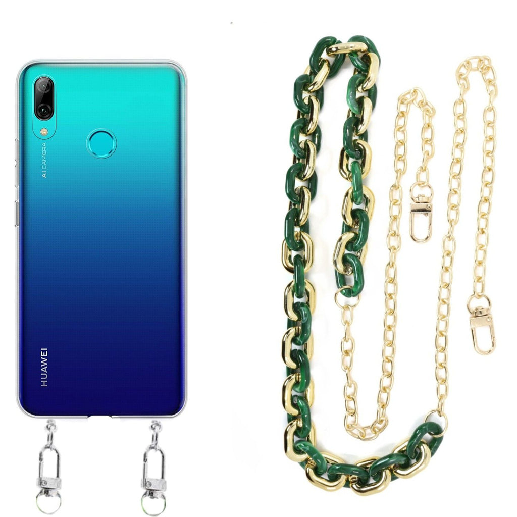 Capa cristal com cordão corrente verde para Huawei P Smart 2019