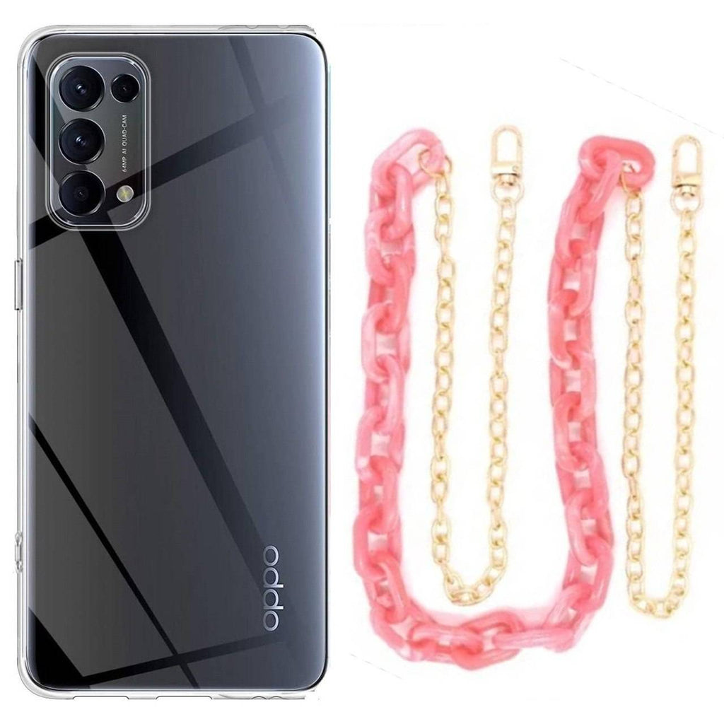 Capa cristal com cordão corrente rosa para Oppo Find X3 Lite