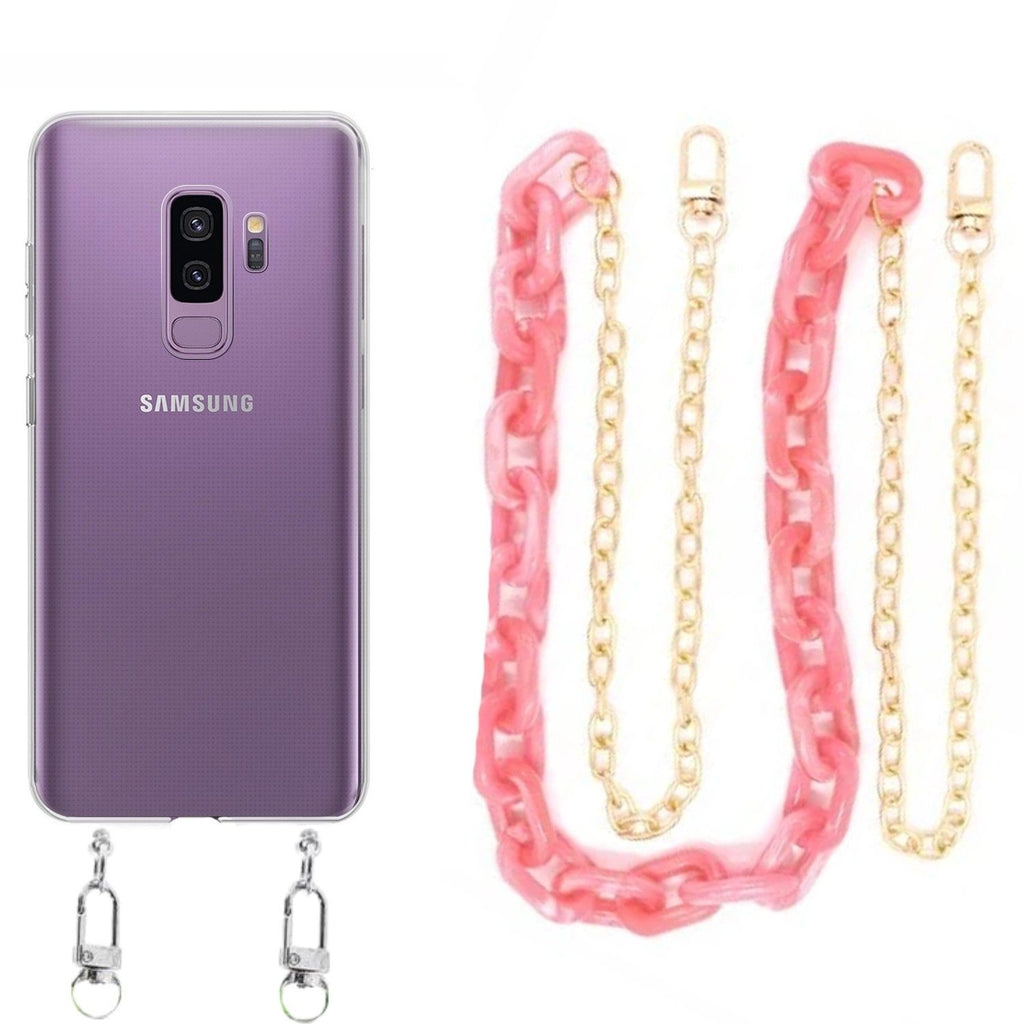 Capa cristal com cordão corrente rosa para Samsung Galaxy S9 Plus